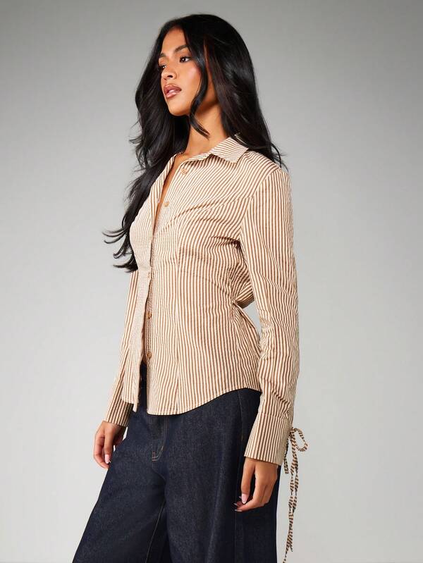Missguided MISSGUIDED Striped Button Up Shirt With Tie Detail