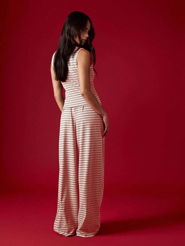 Missguided MISSGUIDED Striped Button Up Sleeveless Set With Drawstring Pants
