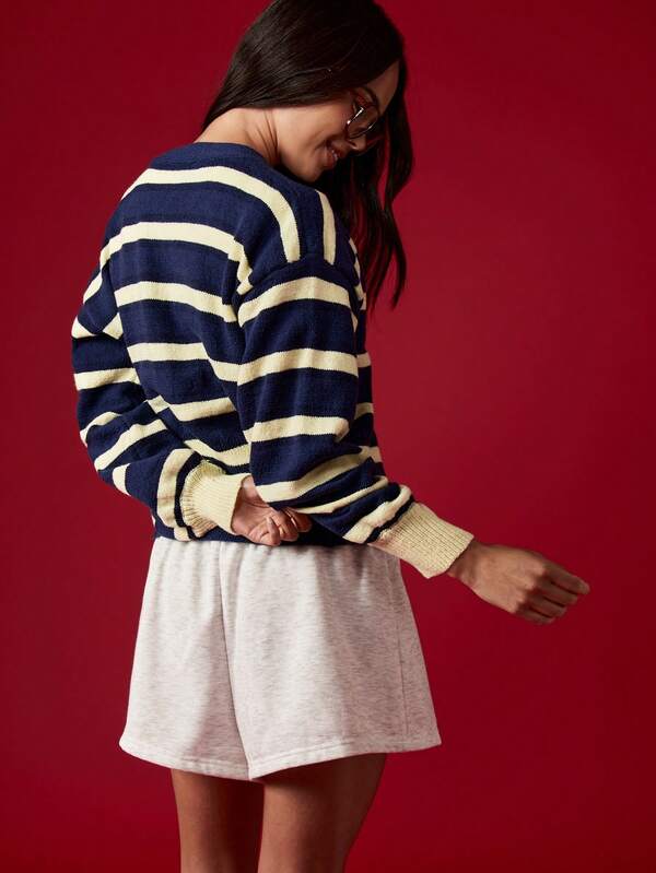 Missguided MISSGUIDED Striped Button Up V Neck Cardigan With Ribbed Trim