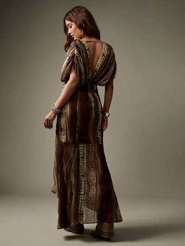 Missguided MISSGUIDED Striped Chiffon Maxi Dress With Draped Sleeves