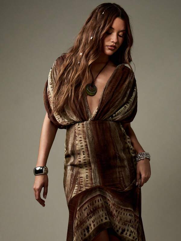 Missguided MISSGUIDED Striped Chiffon Maxi Dress With Draped Sleeves