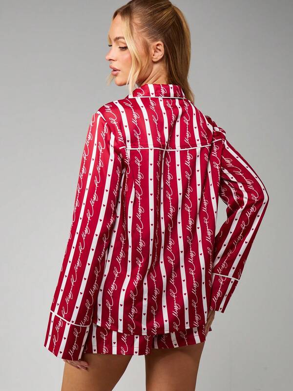 Missguided MISSGUIDED Striped Christmas Pajama Set With Button Up Shirt