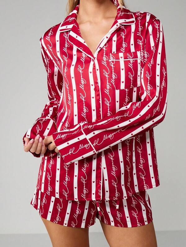 Missguided MISSGUIDED Striped Christmas Pajama Set With Button Up Shirt