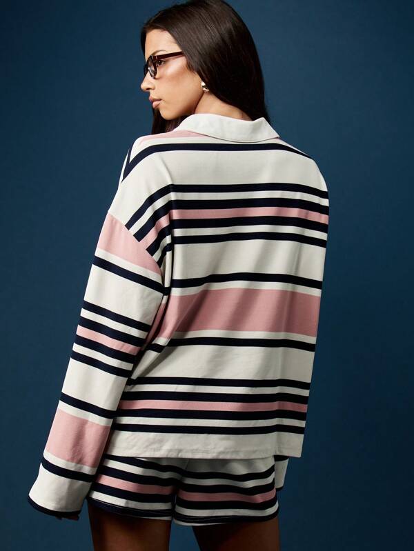 Missguided MISSGUIDED Striped Collared Crop Top And Shorts Matching Set