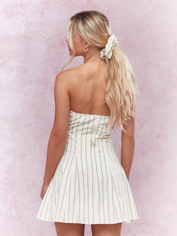 Missguided MISSGUIDED Striped Corset Bust Bandeau Mini Skater Dress With Scrunchie