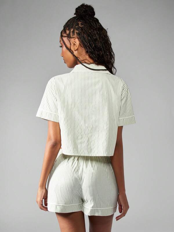 Missguided MISSGUIDED Striped Cotton Two-Piece Button Down Top And Shorts Set