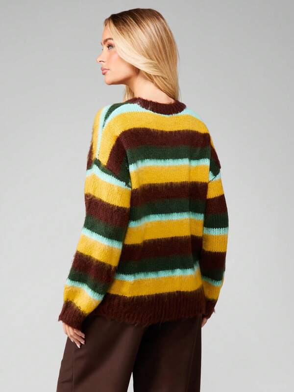 Missguided MISSGUIDED Striped Crew Neck Chunky Knit Sweater