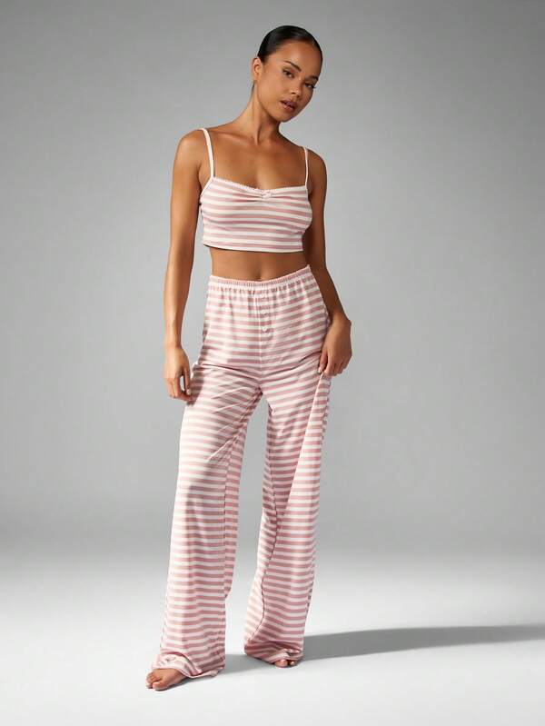 missguided MISSGUIDED Striped Crop Cami Top With Wide Leg Pants