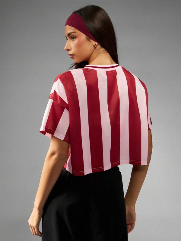 Missguided MISSGUIDED Striped Crop Jersey T-Shirt With Number Print