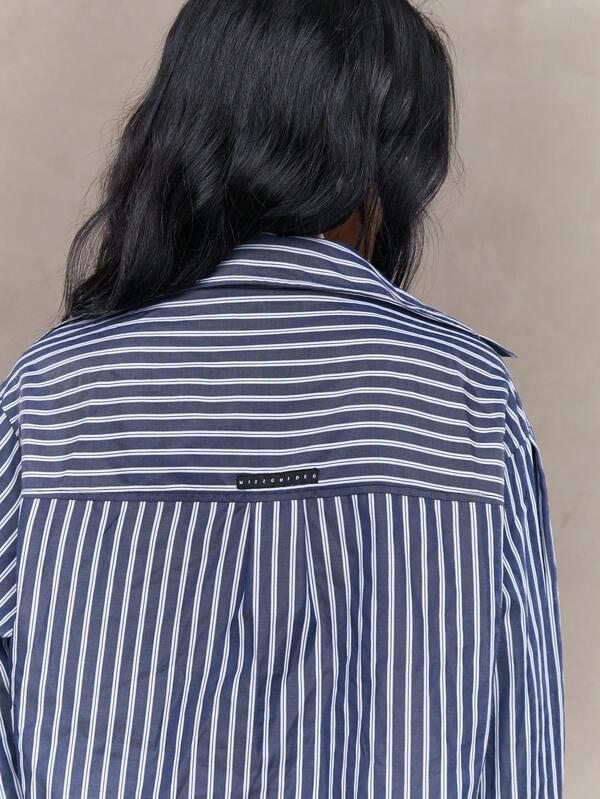 Missguided MISSGUIDED Striped Crop Shirt With Drawstrings Back Tie Detail