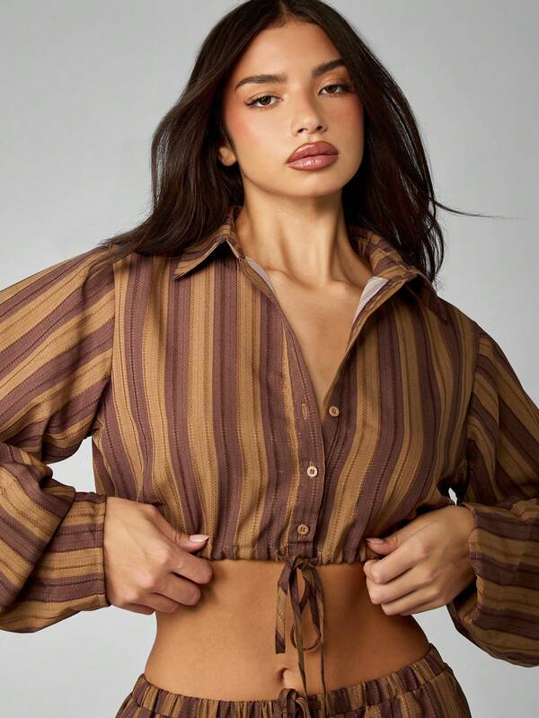 Missguided MISSGUIDED Striped Crop Top And Balloon Pants Set
