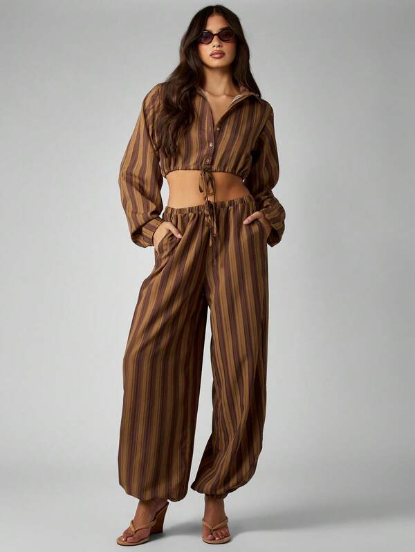missguided MISSGUIDED Striped Crop Top And Balloon Pants Set