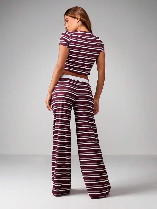 Missguided MISSGUIDED Striped Crop Top And Wide Leg Pant Set