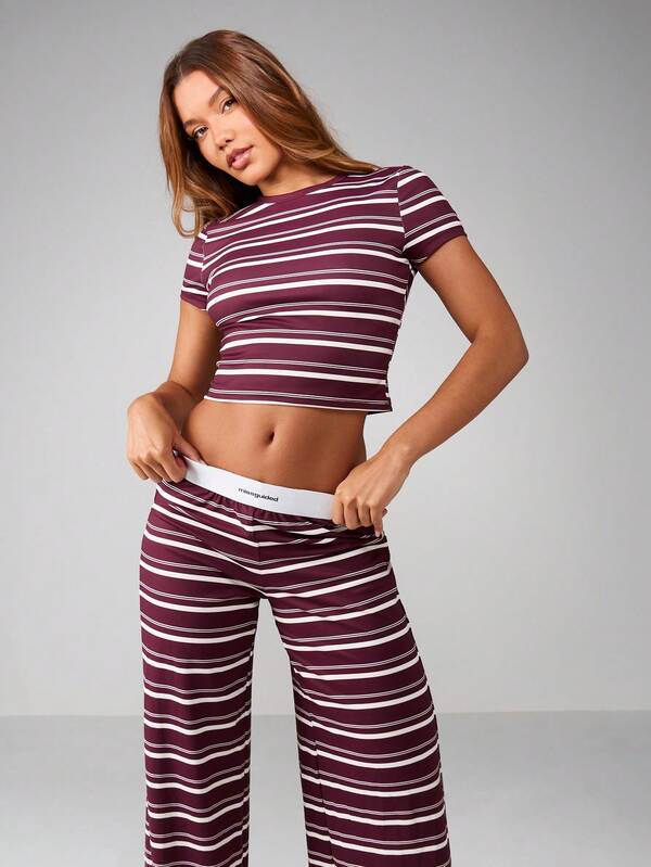 Missguided MISSGUIDED Striped Crop Top And Wide Leg Pant Set