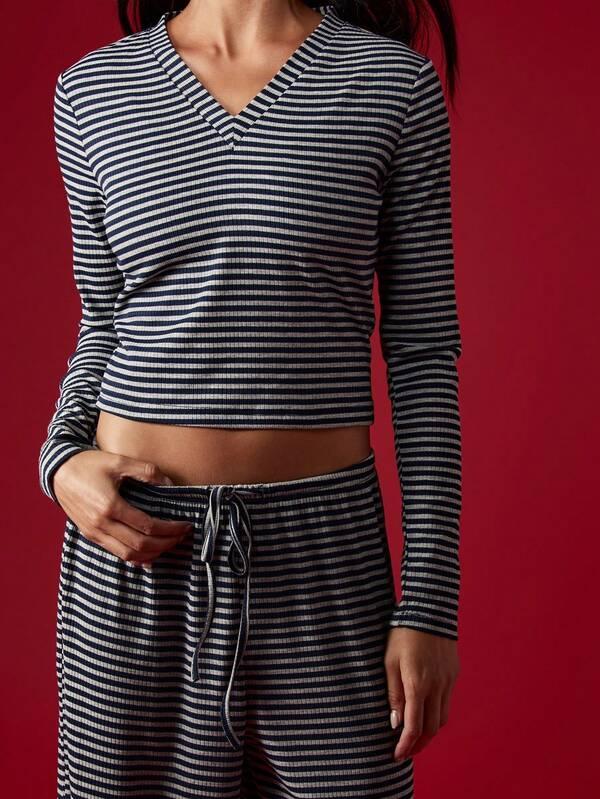 Missguided MISSGUIDED Striped Crop Top With Wide Leg Pants Set