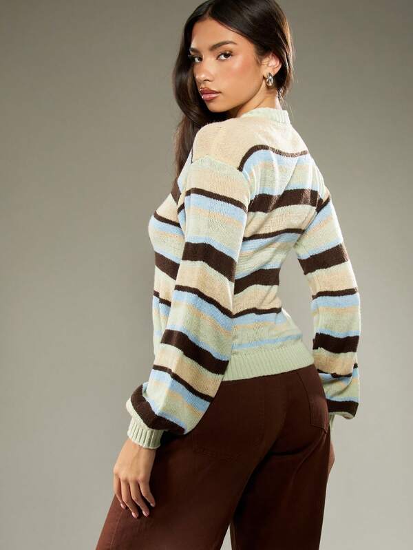 Missguided MISSGUIDED Striped Cropped Button Front Cardigan With Ribbed Trim