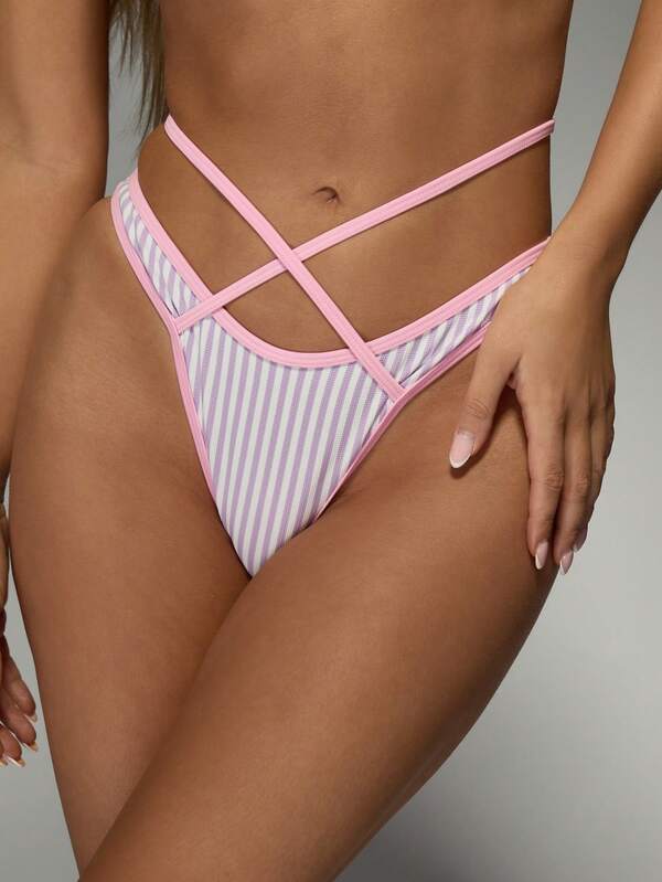 Missguided MISSGUIDED Striped Cross Back Halter Neck Bikini Set