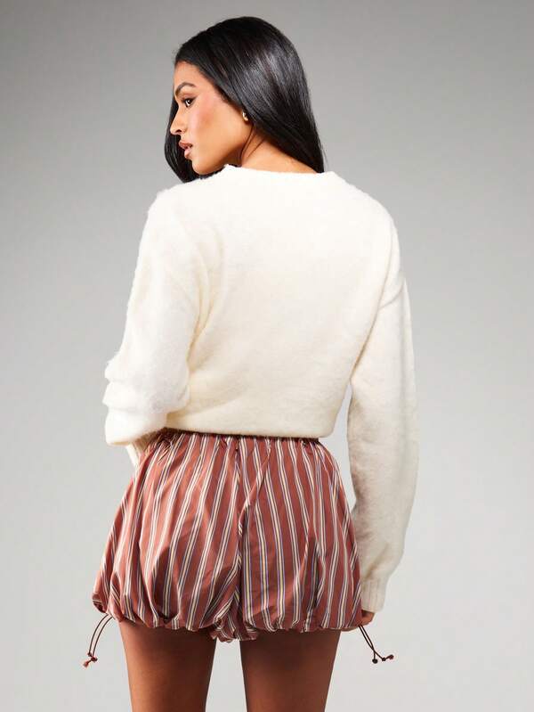 Missguided MISSGUIDED Striped Drawstring Balloon Shorts With Cinched Hem