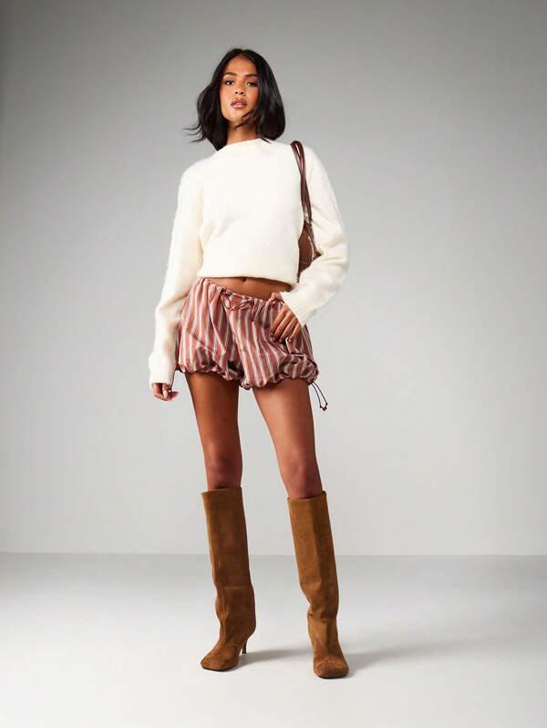 Missguided MISSGUIDED Striped Drawstring Balloon Shorts With Cinched Hem