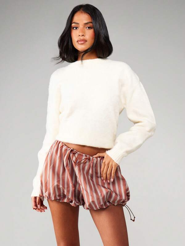 Missguided MISSGUIDED Striped Drawstring Balloon Shorts With Cinched Hem
