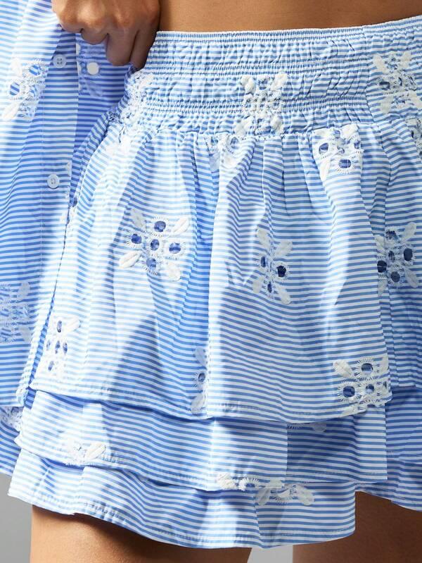 Missguided MISSGUIDED Striped Eyelet Two Piece Set With Ruffle Mini Skirt