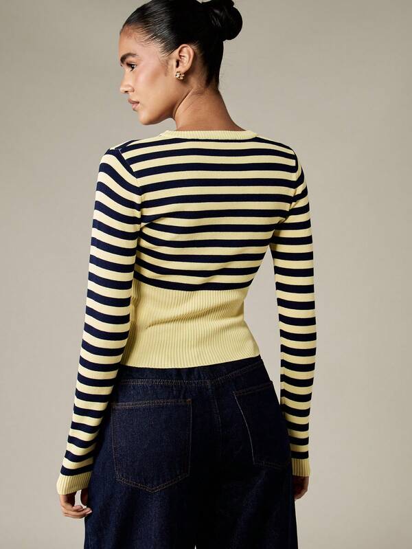 Missguided MISSGUIDED Striped Fitted Crop Knit Top With Ribbed Waist