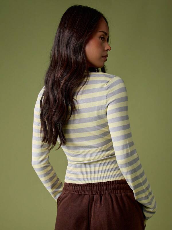 Missguided MISSGUIDED Striped Fitted Waist Knit Long Sleeve Top