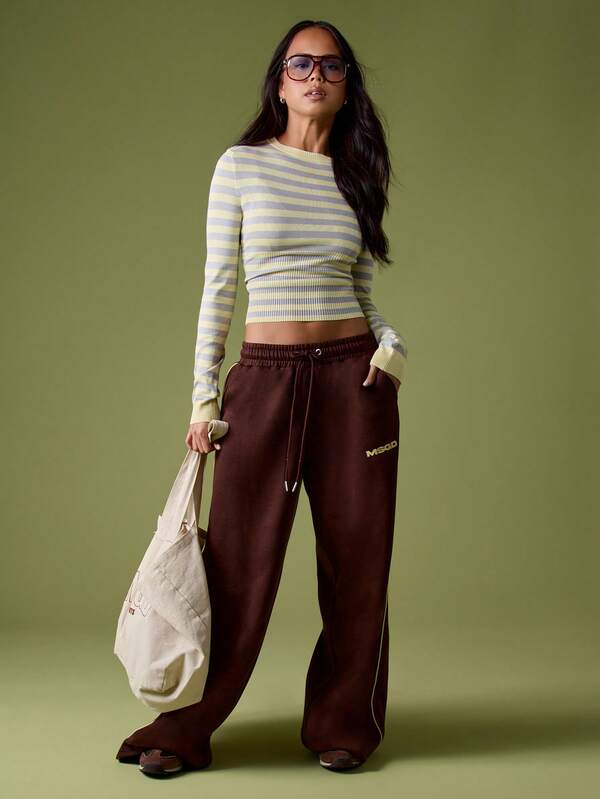 Missguided MISSGUIDED Striped Fitted Waist Knit Long Sleeve Top