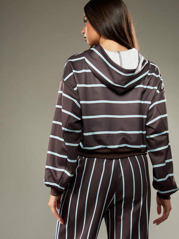 Missguided MISSGUIDED Striped Full Zip Cropped Hoodie With Drawstring