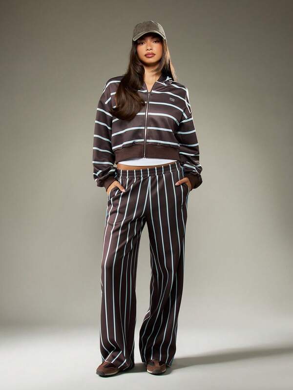 Missguided MISSGUIDED Striped Full Zip Cropped Hoodie With Drawstring