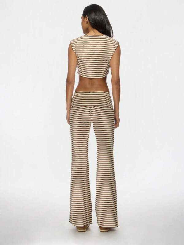 Missguided MISSGUIDED Striped High Waist Crop Top And Bell Bottom Set