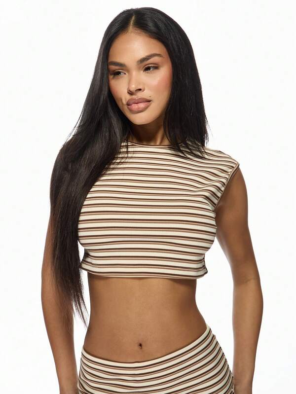 Missguided MISSGUIDED Striped High Waist Crop Top And Bell Bottom Set
