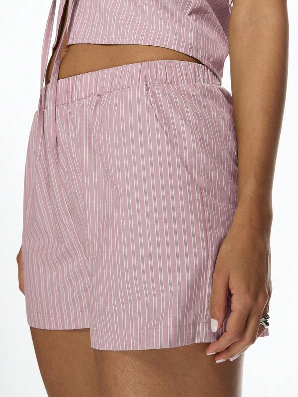 Missguided MISSGUIDED Striped High Waist Short Set With Halter Crop Top