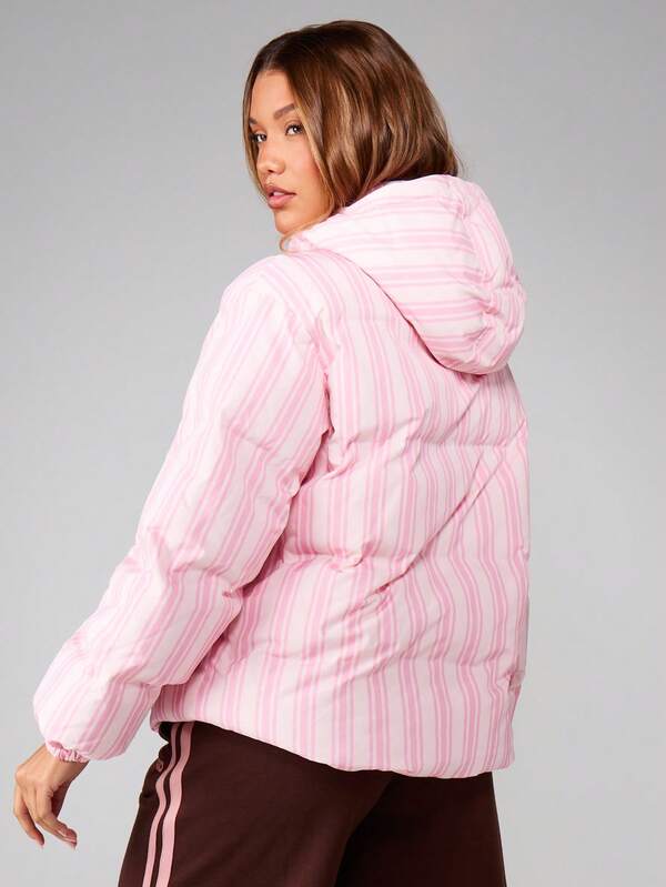 Missguided MISSGUIDED Striped Hooded Puffer Jacket With Quilted Design