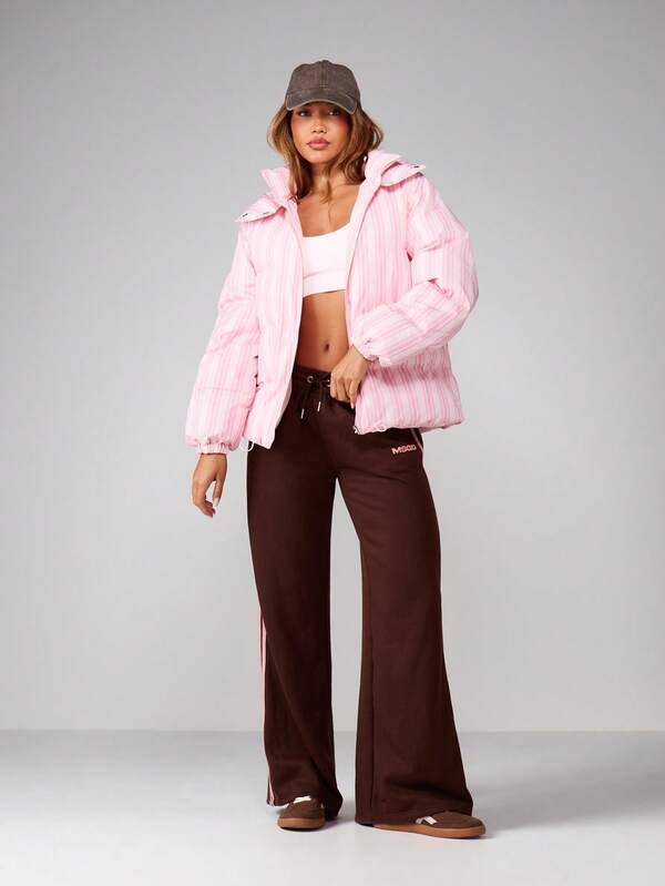 Missguided MISSGUIDED Striped Hooded Puffer Jacket With Quilted Design