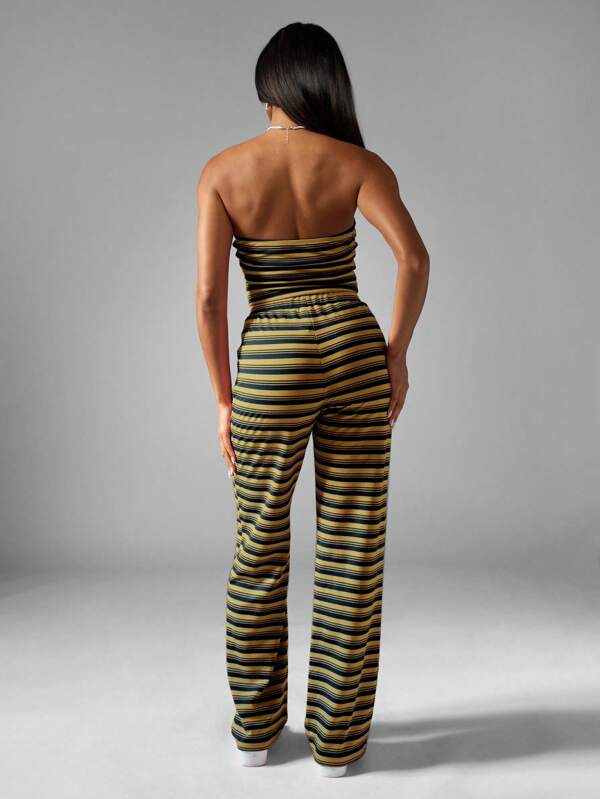 Missguided MISSGUIDED Striped Jersey Bandeau Top With Wide Leg Pants