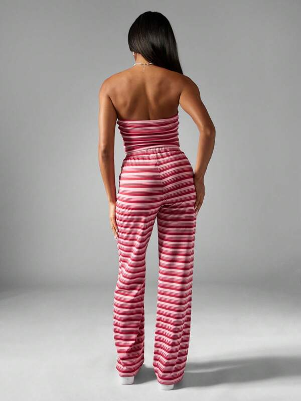 Missguided MISSGUIDED Striped Jersey Bandeau Wide Leg Pants Set