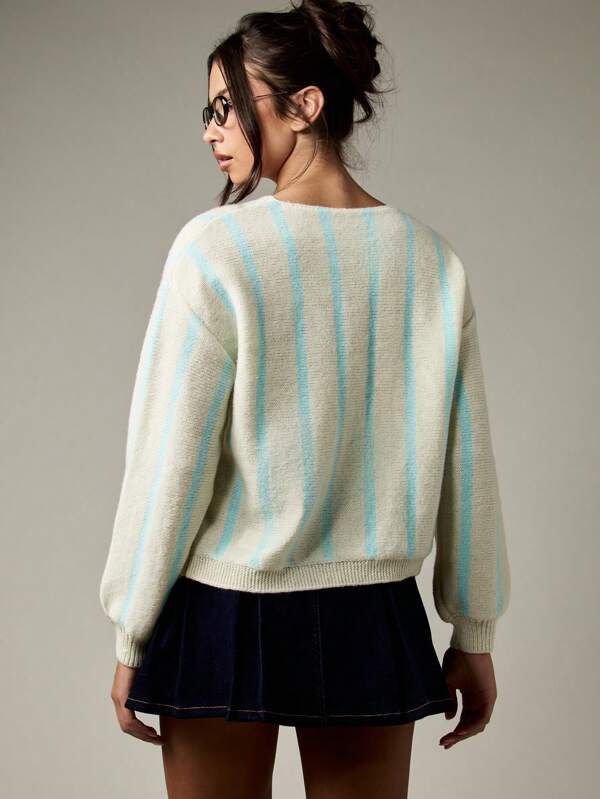 Missguided MISSGUIDED Striped Knit Cardigan With Front Ties And Long Sleeves