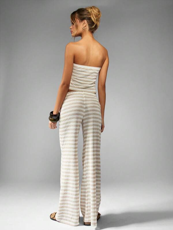 Missguided MISSGUIDED Striped Knit Co-Ord Set With Bandeau Top And Wide Leg Pants