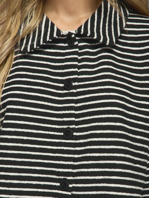 Missguided MISSGUIDED Striped Knit Collared Button Through Long Flare Sleeves Top