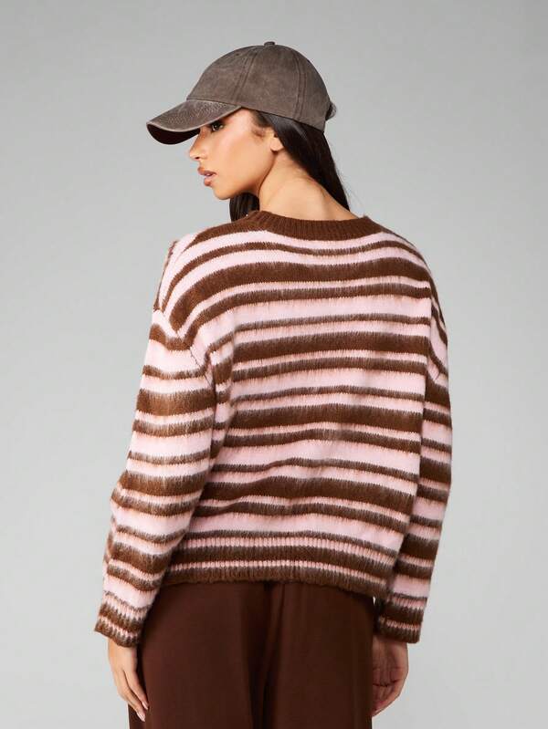 Missguided MISSGUIDED Striped Knit Pullover Sweater With Ribbed Trim