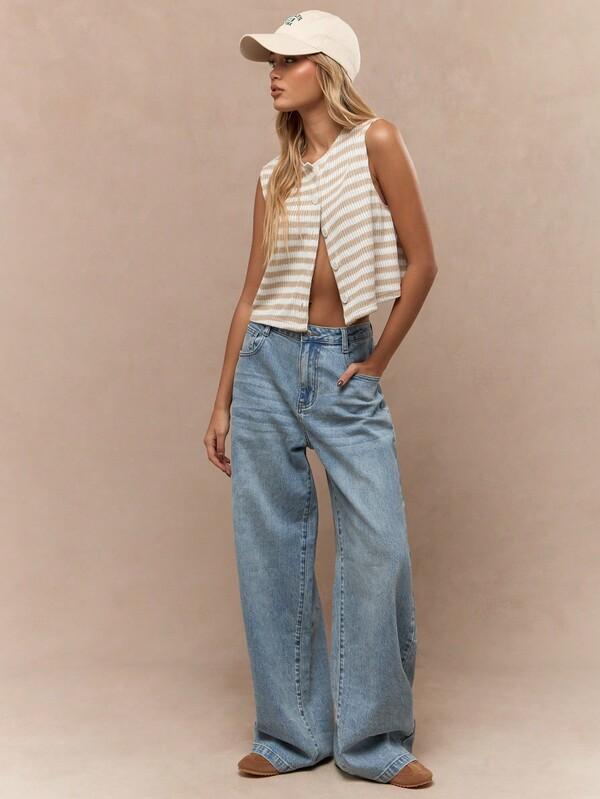 Missguided MISSGUIDED Striped Knit Sleeveless Waistcoat With Button Front