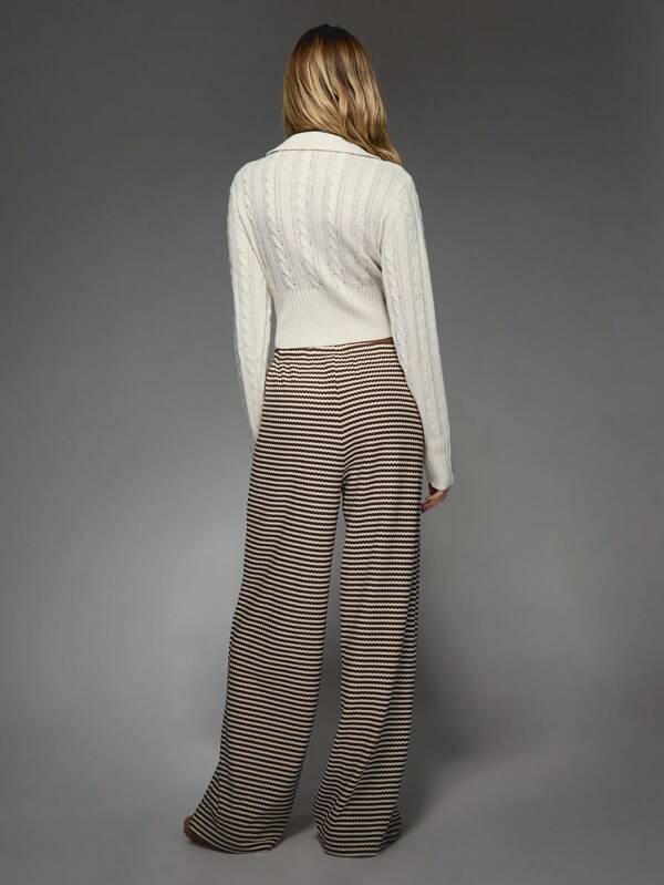 Missguided MISSGUIDED Striped Knit Wide Leg Palazzo Pants With Drawstring