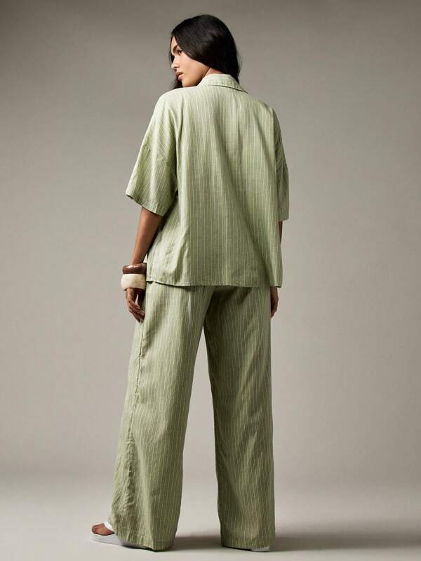 Missguided MISSGUIDED Striped Linen Feel Shirt And Wide Leg Pants Coord Set