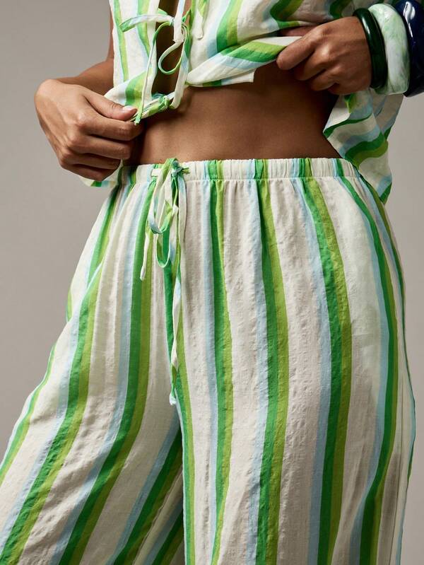 Missguided MISSGUIDED Striped Linen Feel Vest And Wide Leg Pants With Front Ties