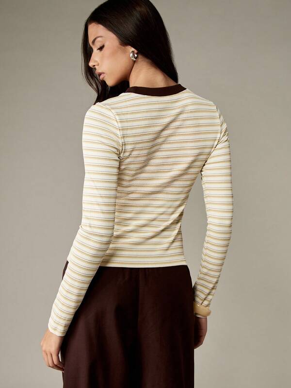 Missguided MISSGUIDED Striped Long Sleeve Baby Tee With Ribbed Trim