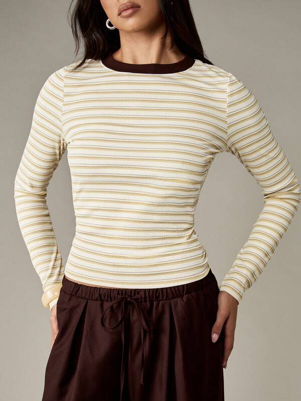 Missguided MISSGUIDED Striped Long Sleeve Baby Tee With Ribbed Trim