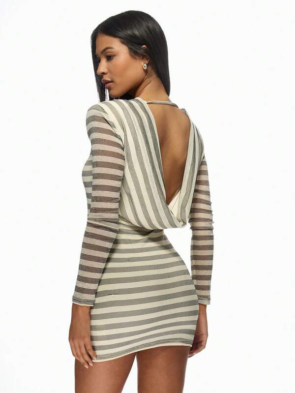 Missguided MISSGUIDED Striped Long Sleeve Bodycon Mini Dress