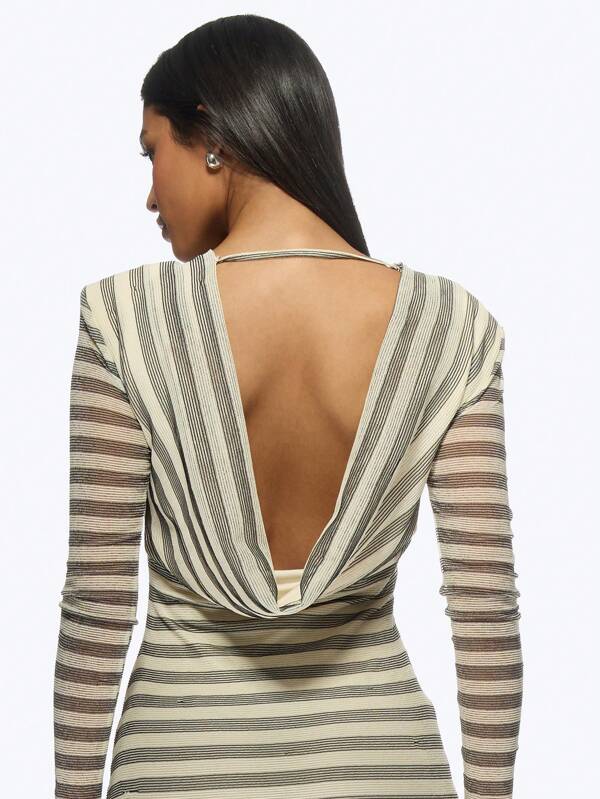 Missguided MISSGUIDED Striped Long Sleeve Bodycon Mini Dress
