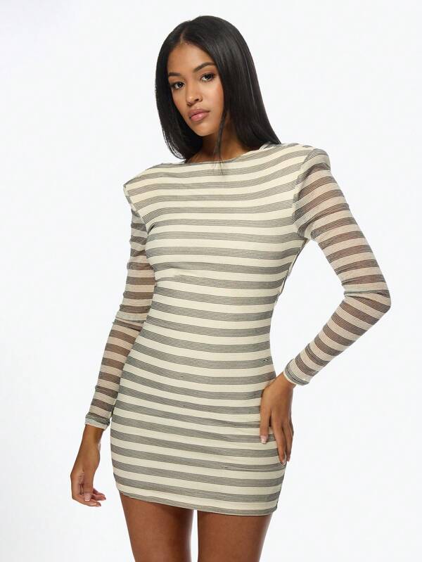 missguided MISSGUIDED Striped Long Sleeve Bodycon Mini Dress